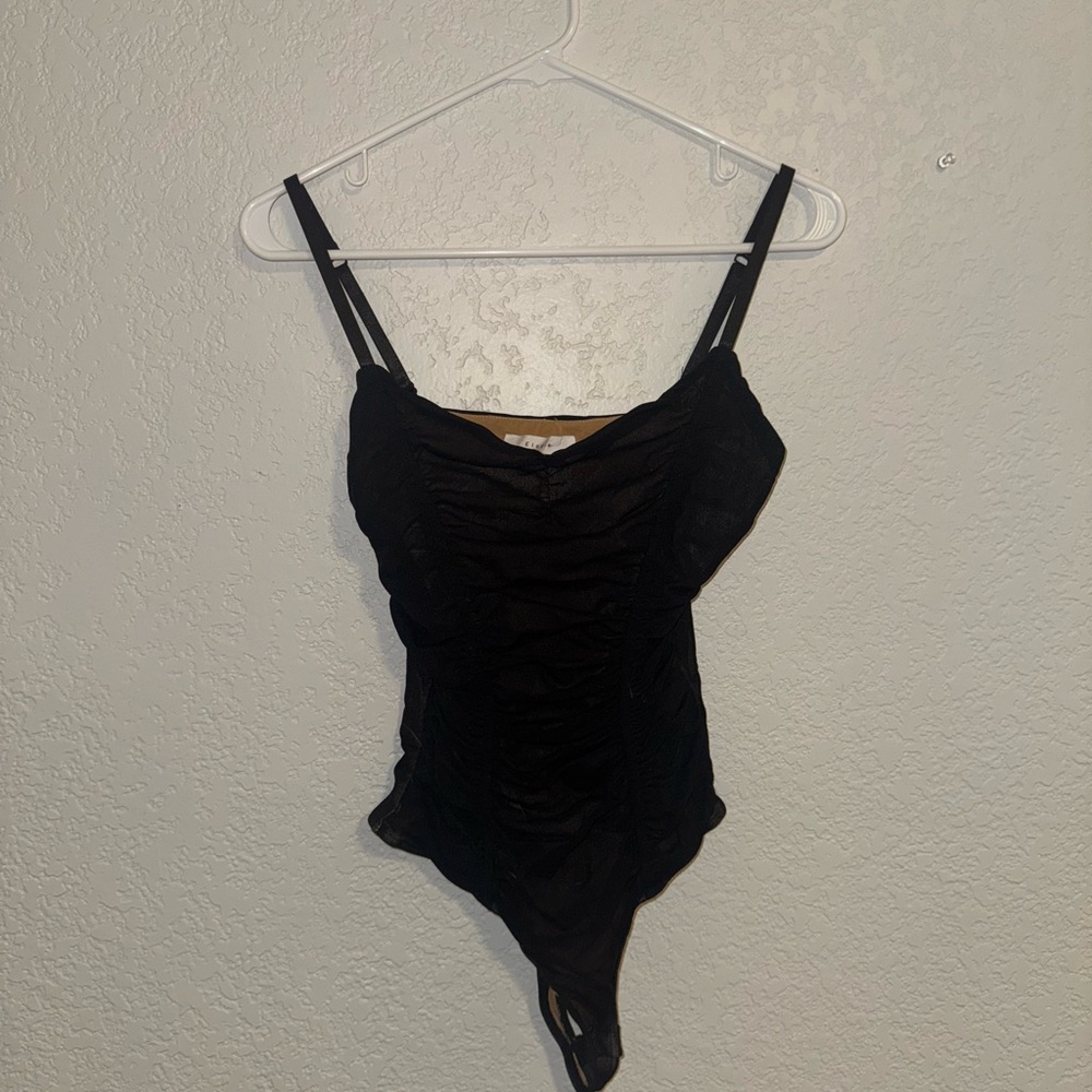 Elodie Black Ruched Bodysuit